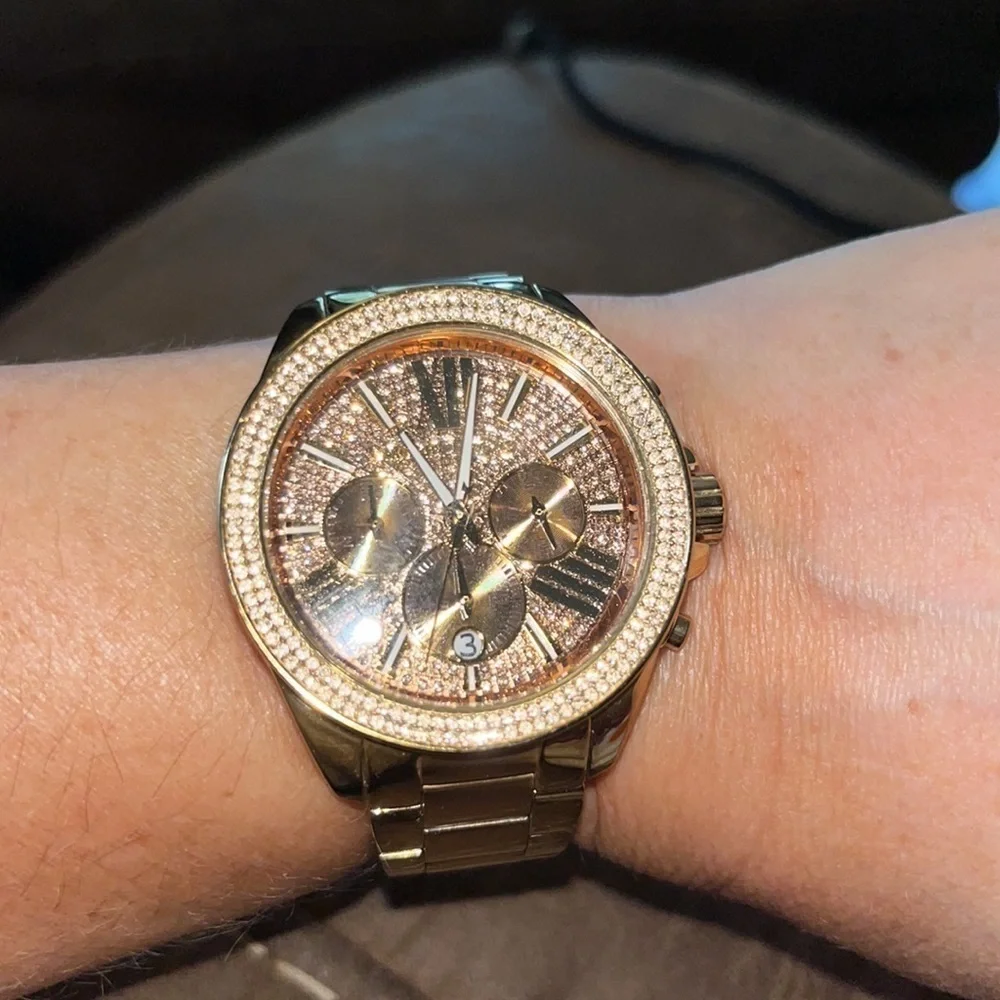 Michael Kors MK-6453 Wren crystal pave dial chronograph watch gold